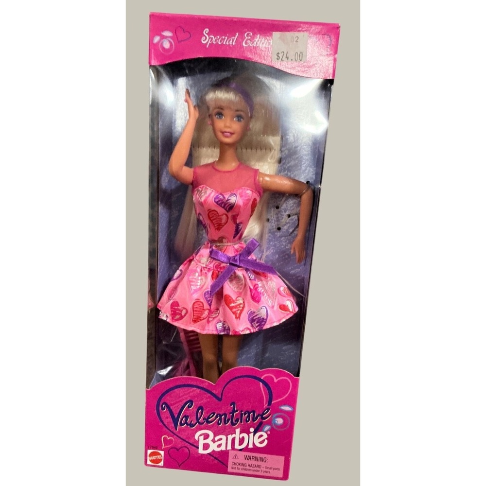 Mattel Vintage 1997 Valentine Barbie Special Edition Heart Print Pink Dress NWT